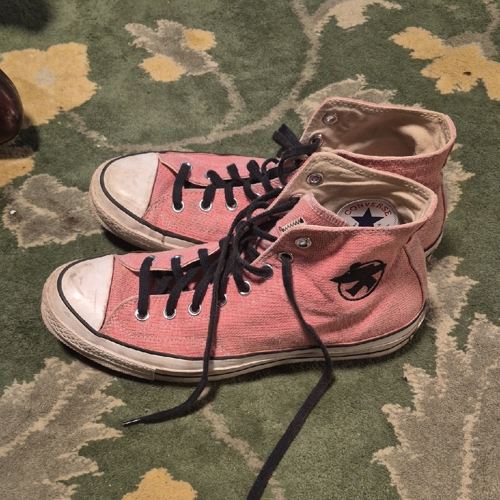 Converse Pink Canvas High-Tops with Black Accents - Picture 2 of 10